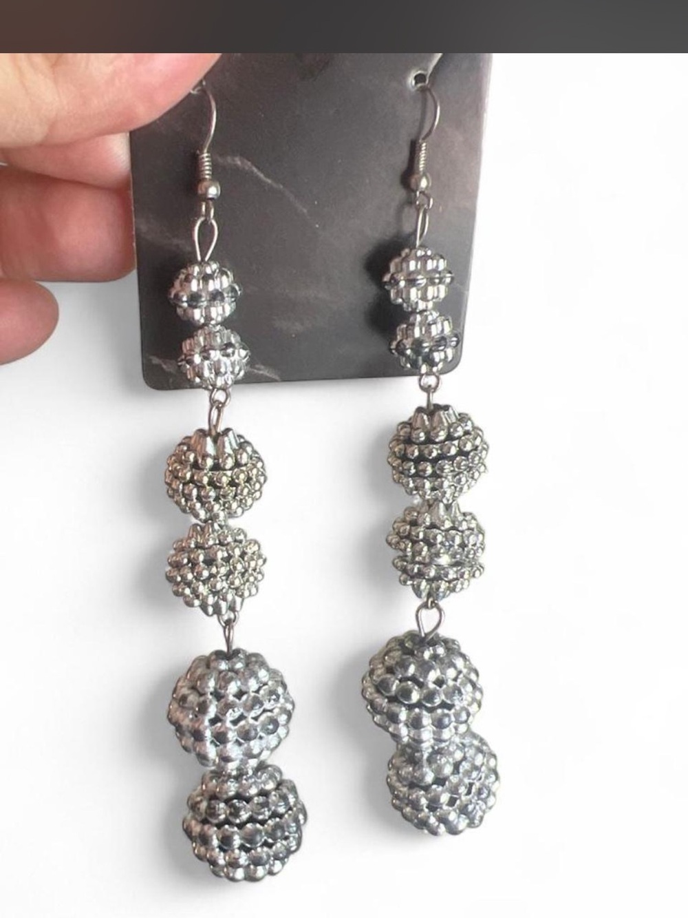 Silver Disco Ball Statement Dangle Earrings